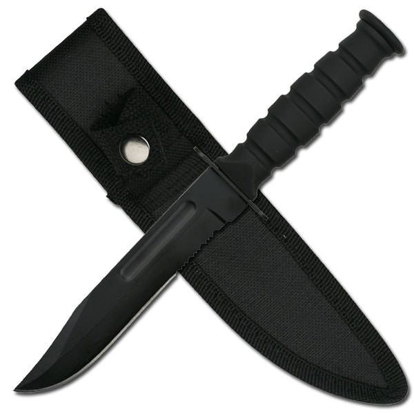 7.25 Inches Drop Point Serrated Combat Survival Knife Rubberized Handle Collectible Weapons - Tophatter Daily Deals